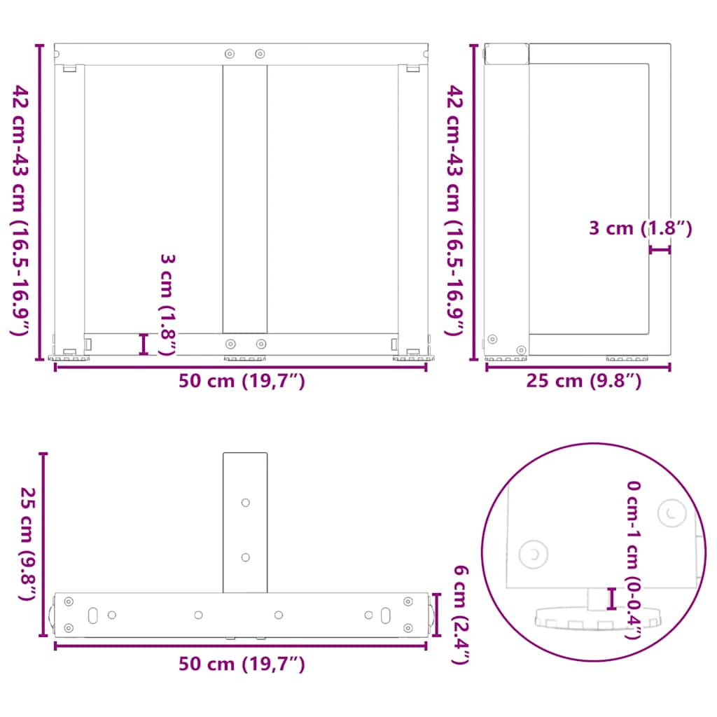 Nohy konferenčního stolku ve tvaru T 2 ks černé 50x25x(42-43)cm