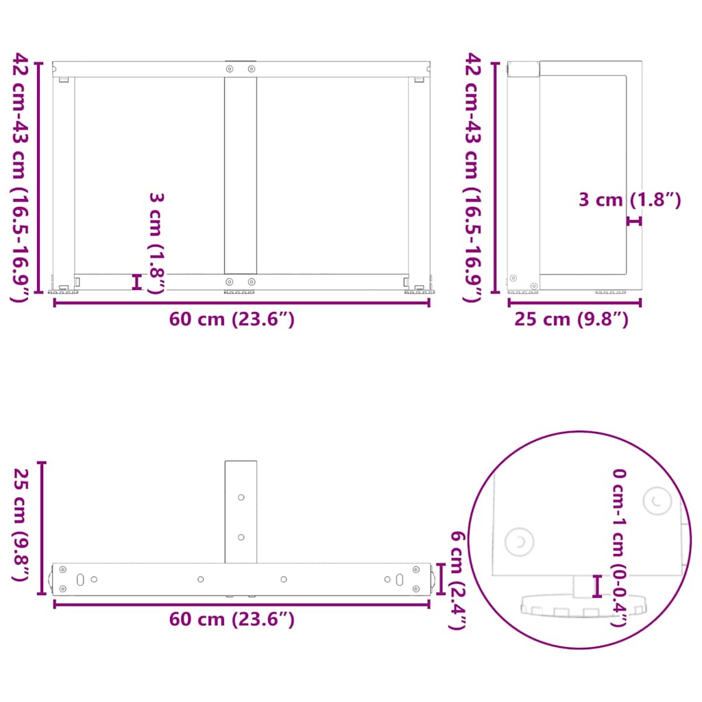 Nohy konferenčního stolku ve tvaru T 2 ks černé 60x25x(42-43)cm