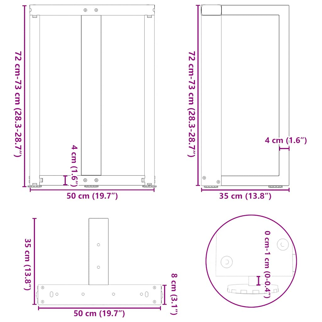 Nohy jídelního stolku ve tvaru T 2 ks bílé 50x35x(72-73) cm