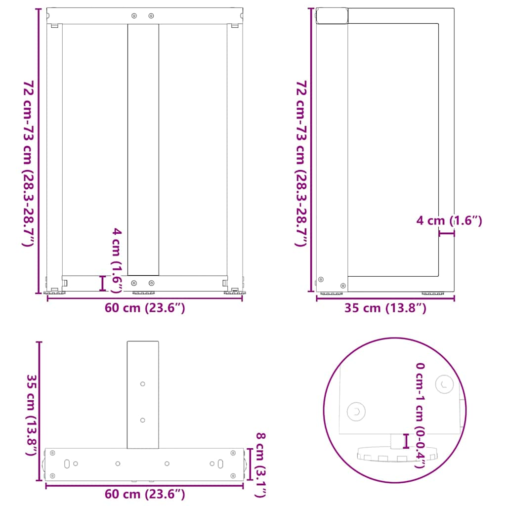 Nohy jídelního stolku ve tvaru T 2 ks černé 60x35x(72-73) cm