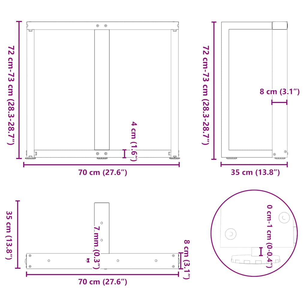 Nohy jídelního stolku ve tvaru T 2 ks bílé 70x35x(72-73) cm