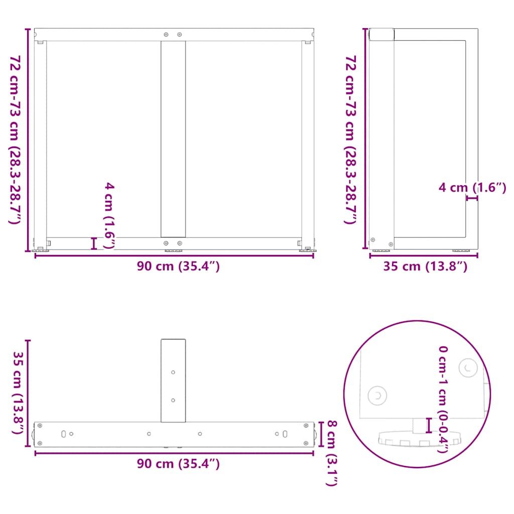 Nohy jídelního stolku ve tvaru T 2 ks černé 90x35x(72-73) cm