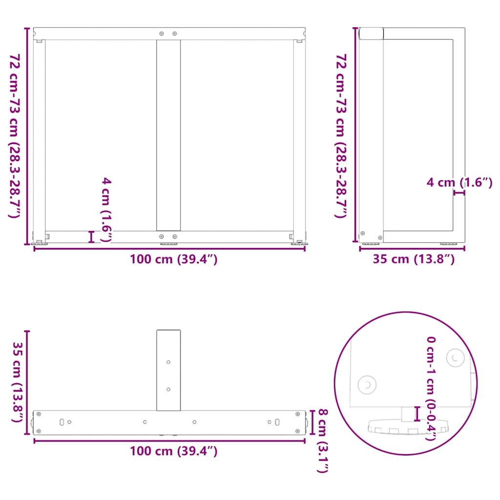 Nohy jídelního stolku ve tvaru T 2 ks černé 100x35x(72-73) cm