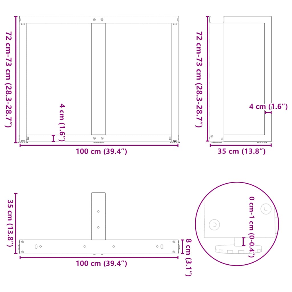 Nohy jídelního stolku ve tvaru T 2 ks bílé 100x35x(72-73) cm