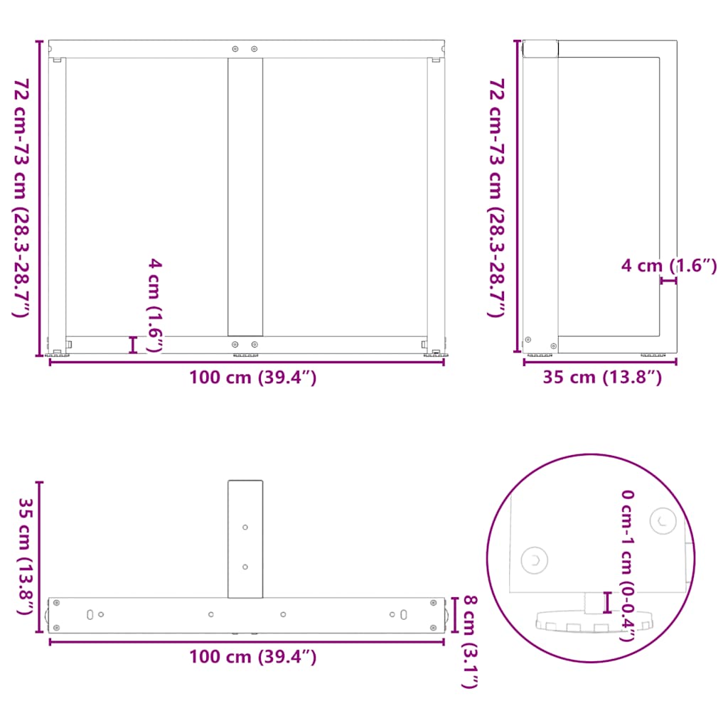 Nohy jídelního stolku ve tvaru T 2 ks 100x35x(72-73) cm