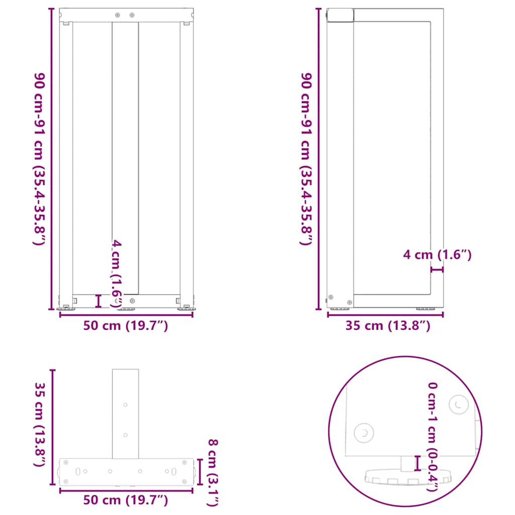 Nohy barového stolku ve tvaru T 2 ks černé 50x35x(90-91) cm