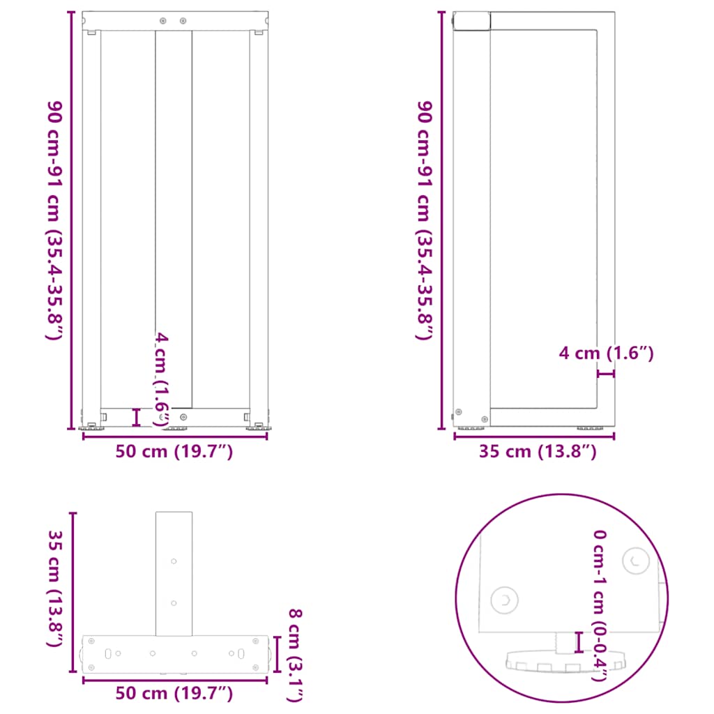 Nohy barového stolku ve tvaru T 2 ks 50x35x(90-91) cm ocel