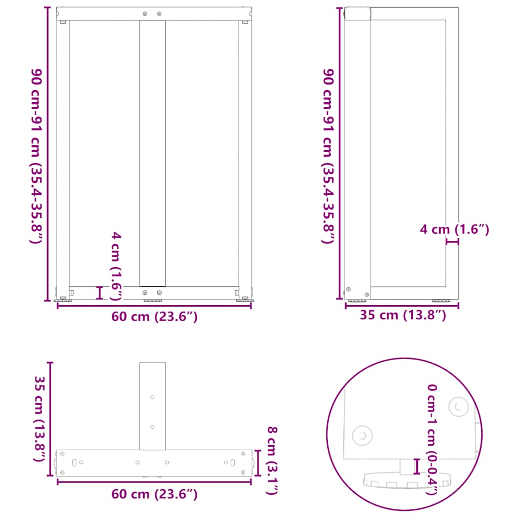 Nohy barového stolku ve tvaru T 2 ks 60x35x(90-91) cm ocel