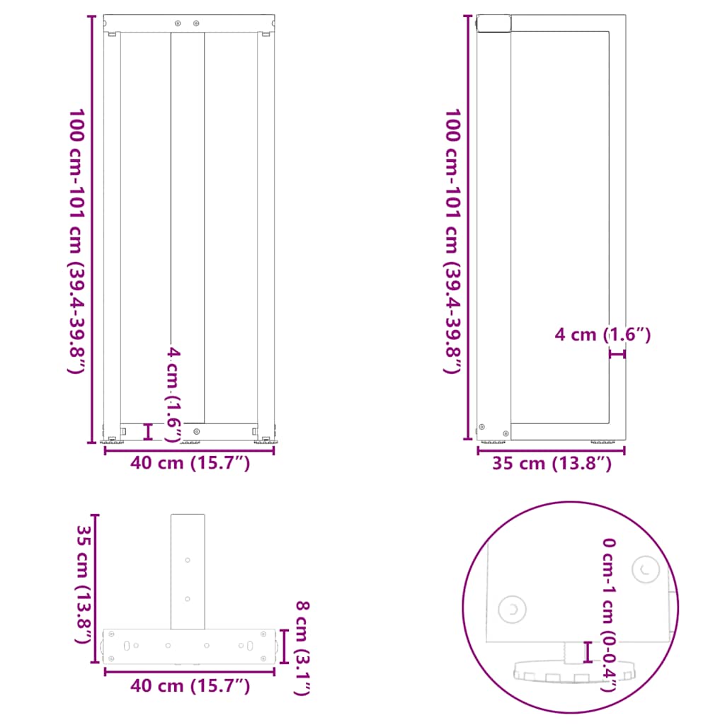 Nohy barového stolku ve tvaru T 2 ks 40x35x(100-101) cm ocel