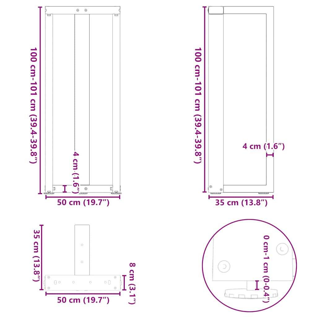 Nohy barového stolku ve tvaru T 2 ks černé 50x35x(100-101) cm