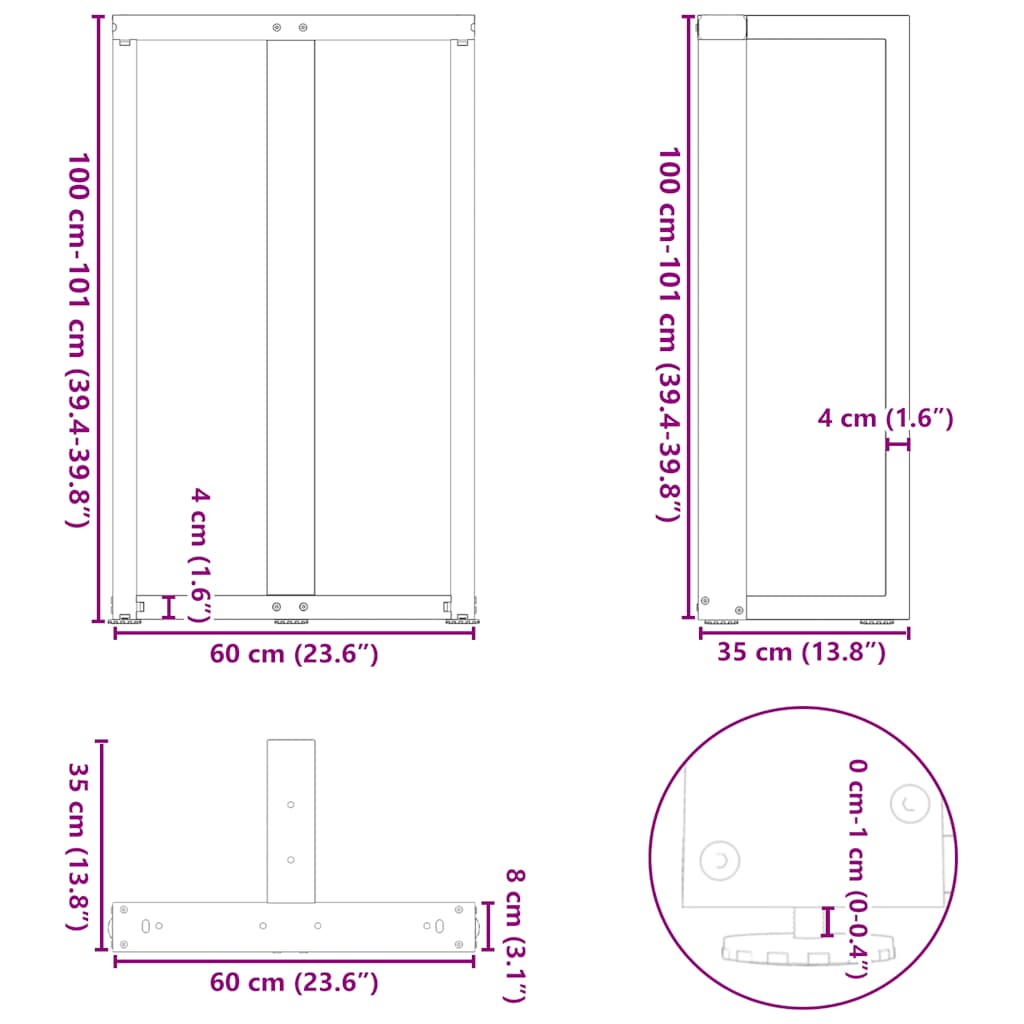 Nohy barového stolku ve tvaru T 2 ks černé 60x35x(100-101) cm