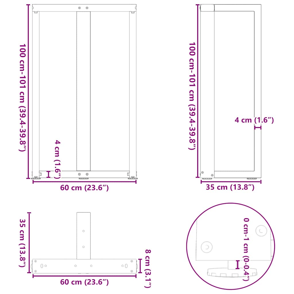 Nohy barového stolku ve tvaru T 2 ks 50x35x(90-91) cm ocel