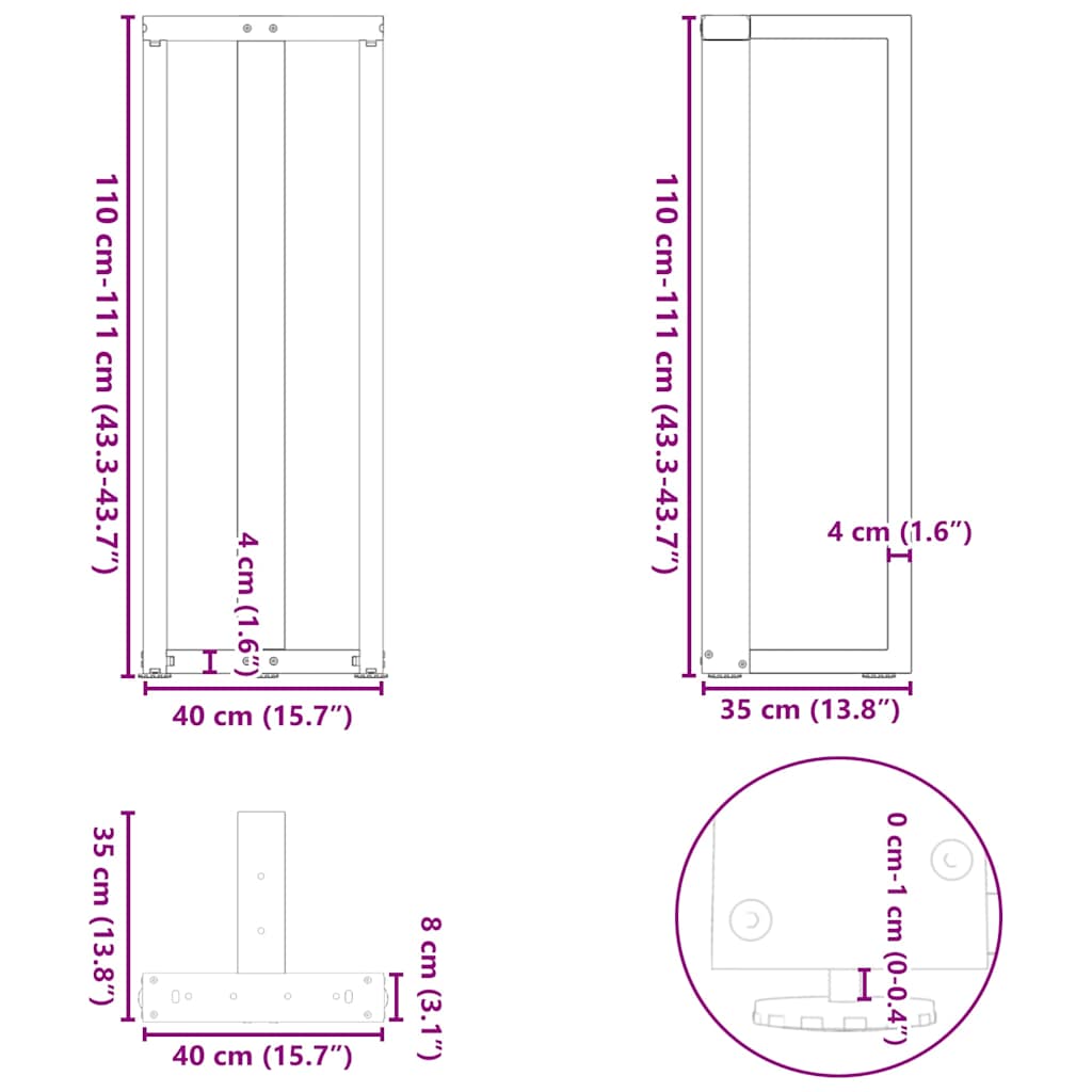 Nohy barového stolku ve tvaru T 2 ks 40x35x(90-91) cm ocel