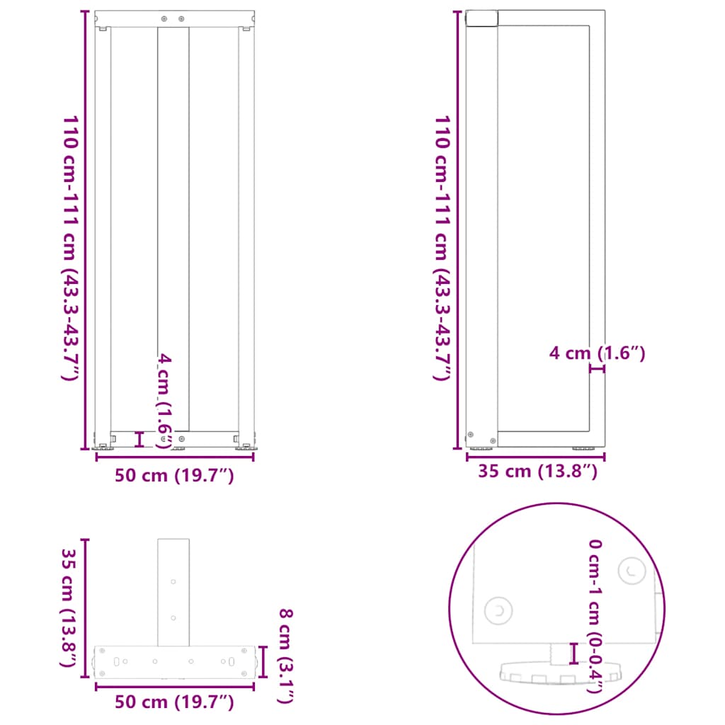 Nohy barového stolku ve tvaru T 2 ks černé 50x35x(90-91) cm