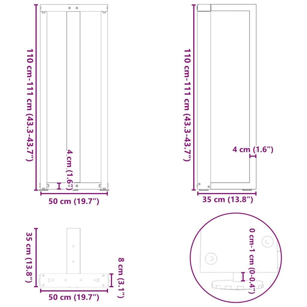 Nohy barového stolku ve tvaru T 2 ks bílé 50x35x(110-111) cm