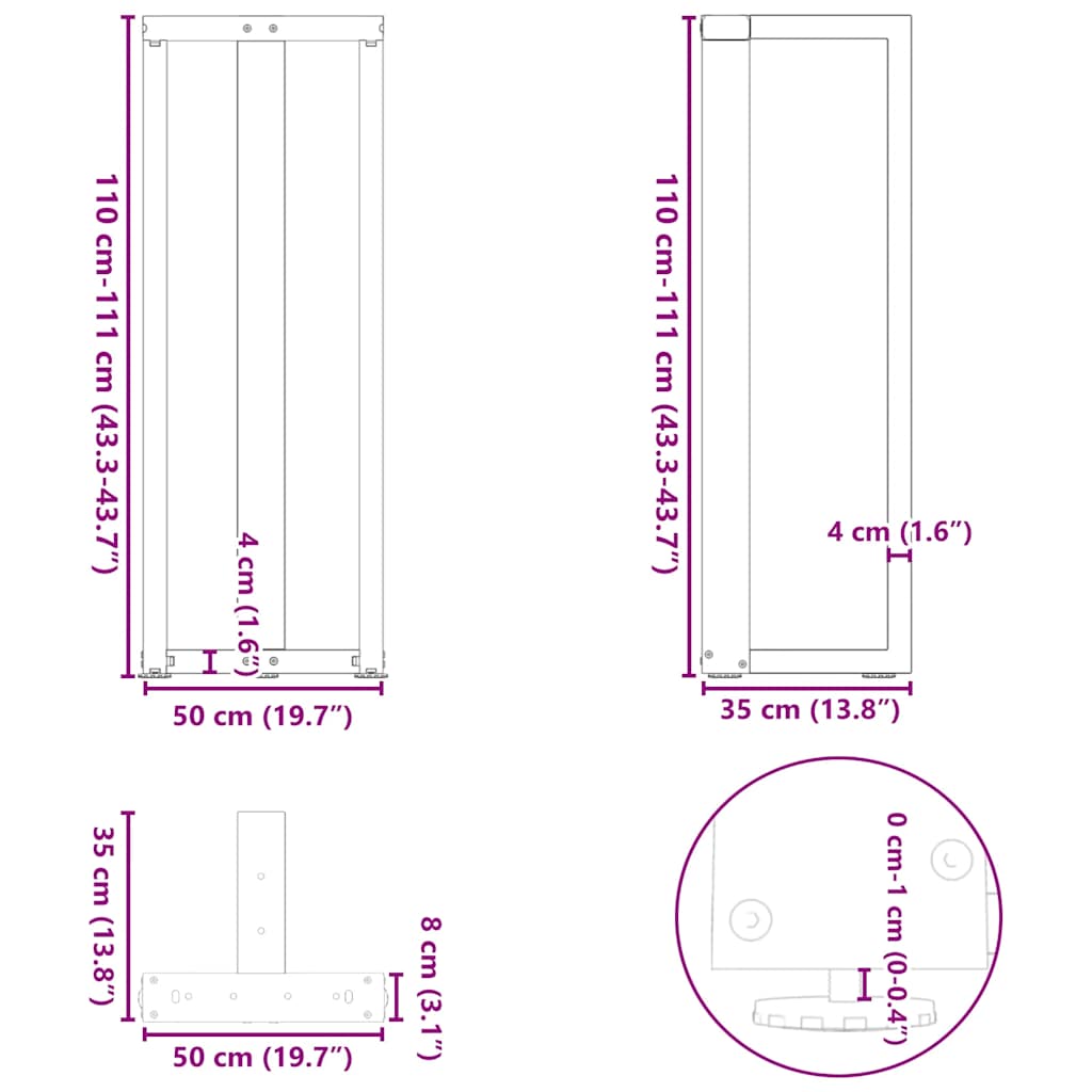 Nohy barového stolku ve tvaru T 2 ks 50x35x(90-91) cm ocel