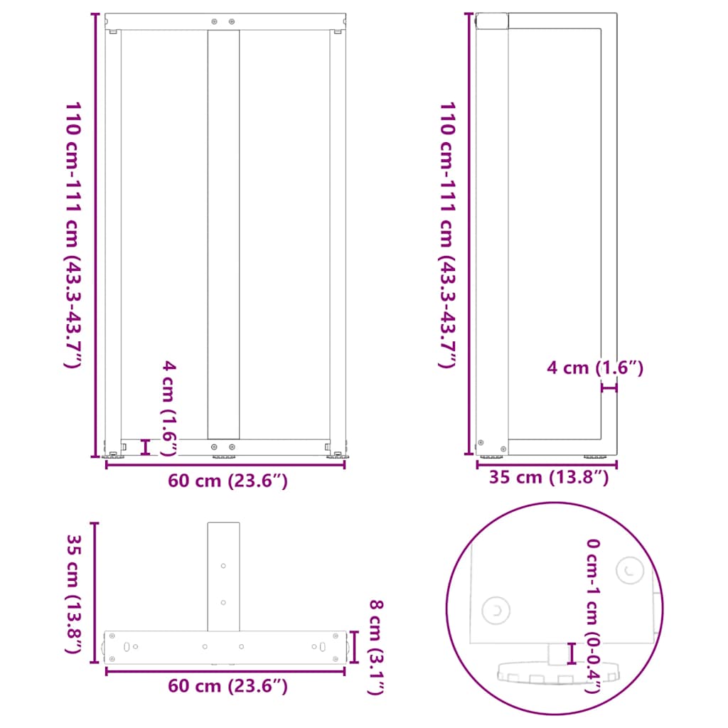 Nohy barového stolku ve tvaru T 2 ks černé 50x35x(90-91) cm