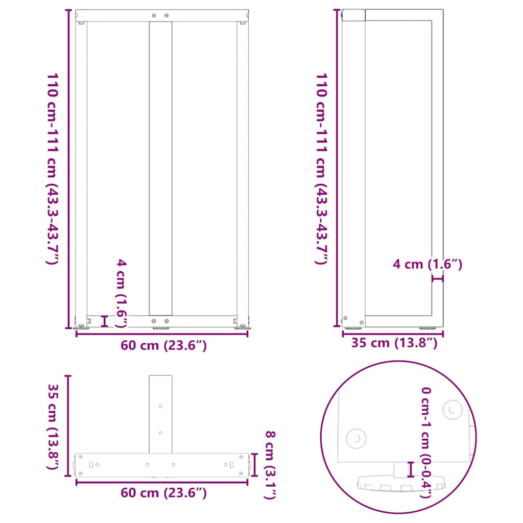 Nohy barového stolku ve tvaru T 2 ks 60x35x(110-111) cm ocel