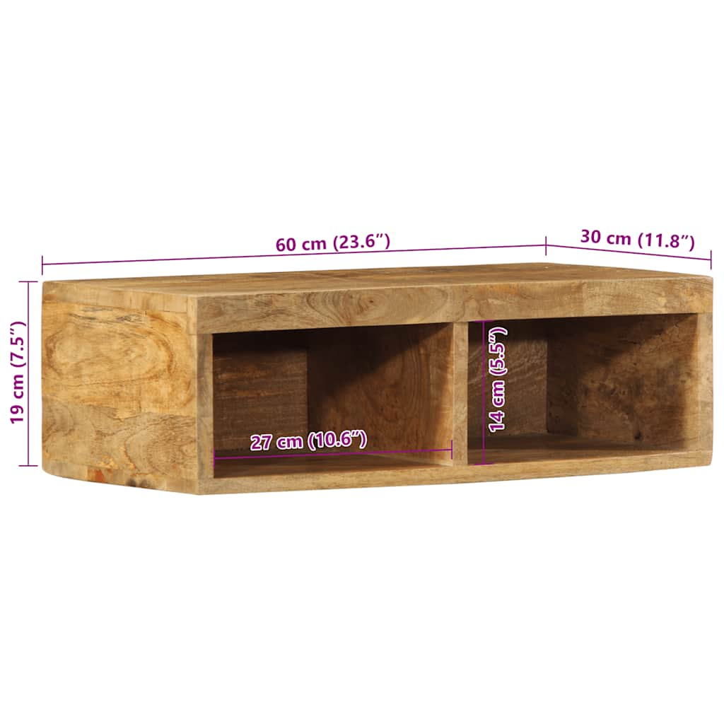 Nástěnná TV skříňka 60 x 30 x 19 cm masivní hrubý mangovník