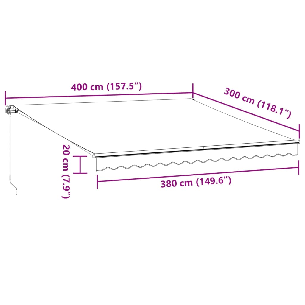 Ručně zatahovací markýza s LED světly hnědá 400 x 300 cm