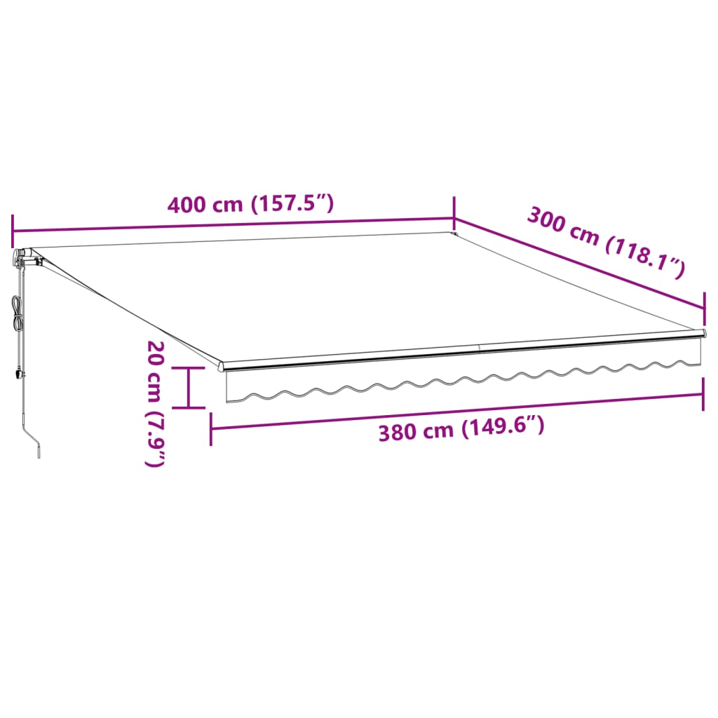 Automatická zatahovací markýza antracitová a bílá 400 x 300 cm