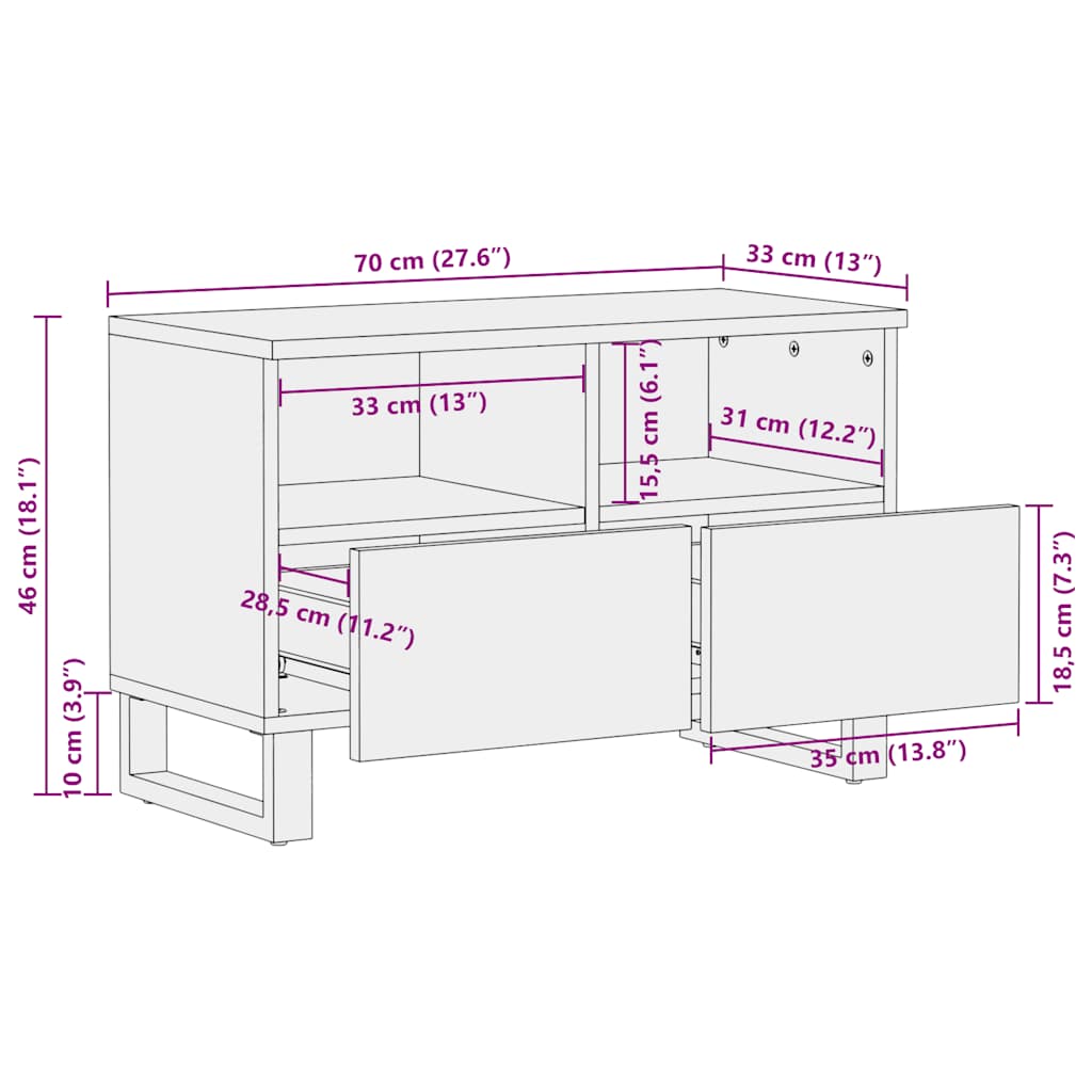 TV skříňka černá 70 x 33 x 46 cm masivní mangovníkové dřevo