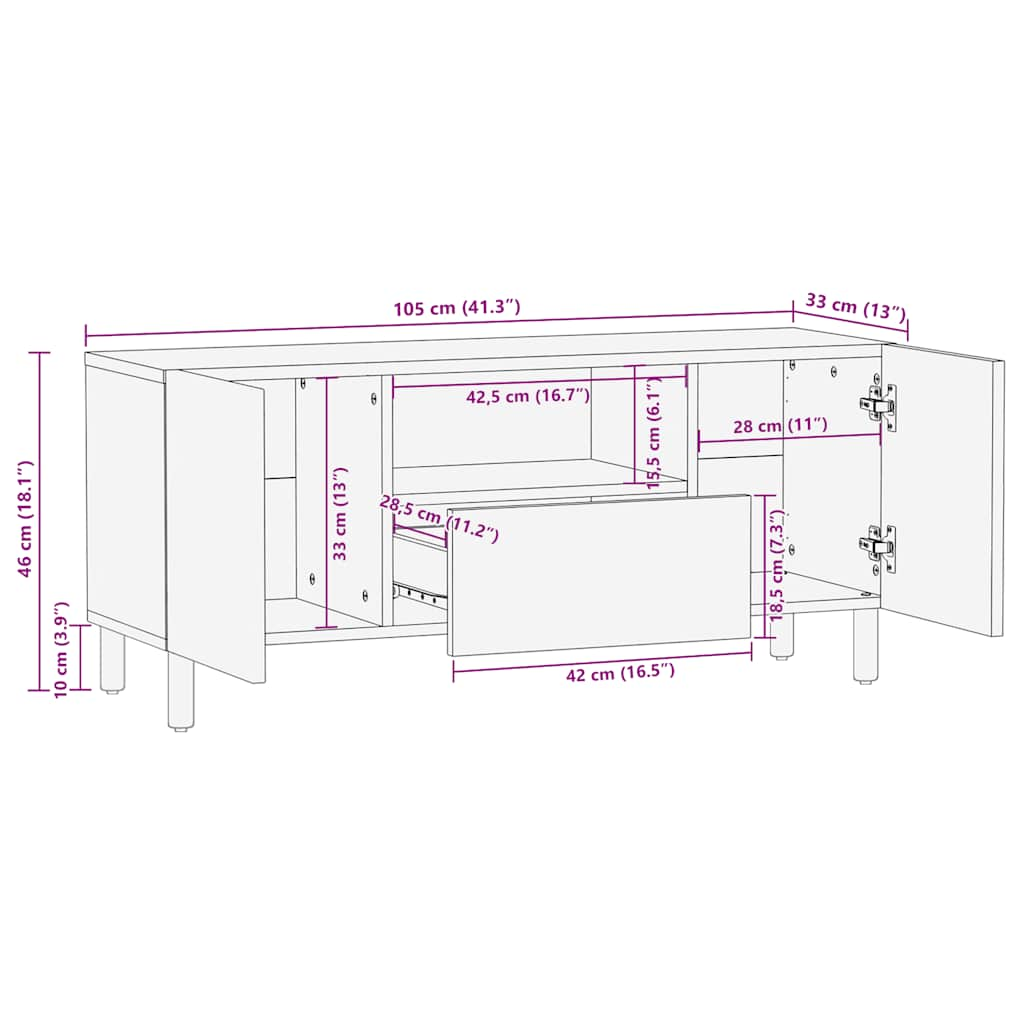 TV skříňka hnědý 105x33x46 cm masivní mangovníkové dřevo