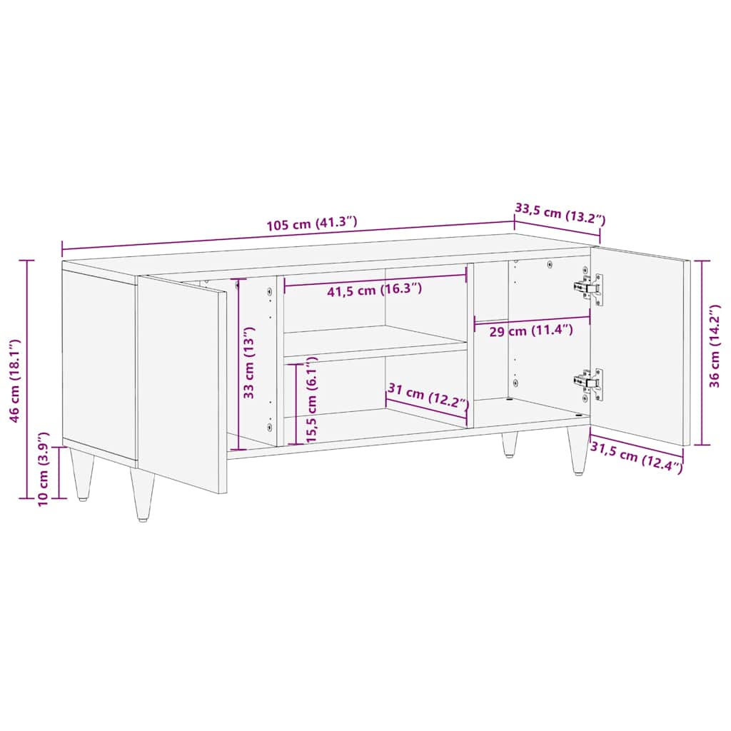 TV skříňka 105x33,5x46 cm masivní mangovníkové dřevo