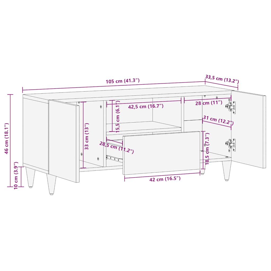 TV skříňka 105x33,5x46 cm masivní mangovníkové dřevo