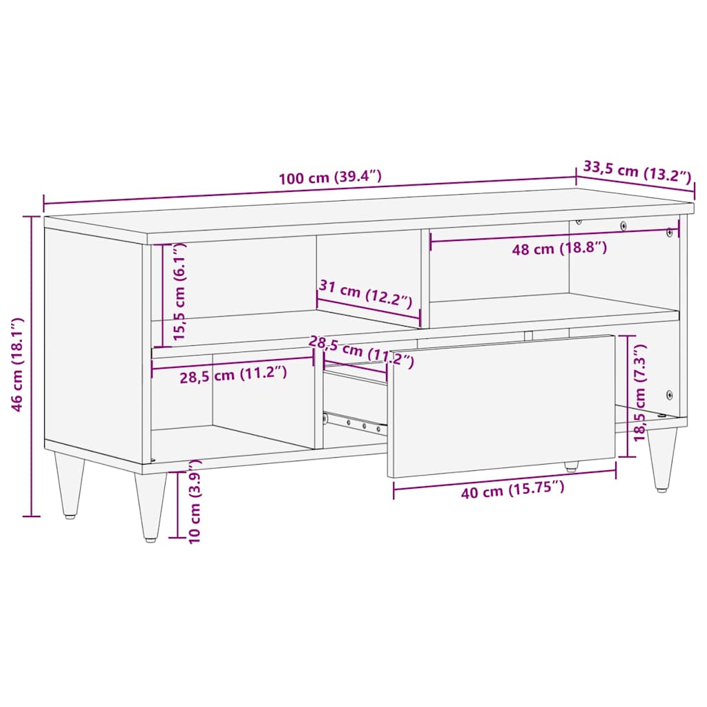 TV skříňka 100x33,5x46 cm masivní mangovníkové dřevo