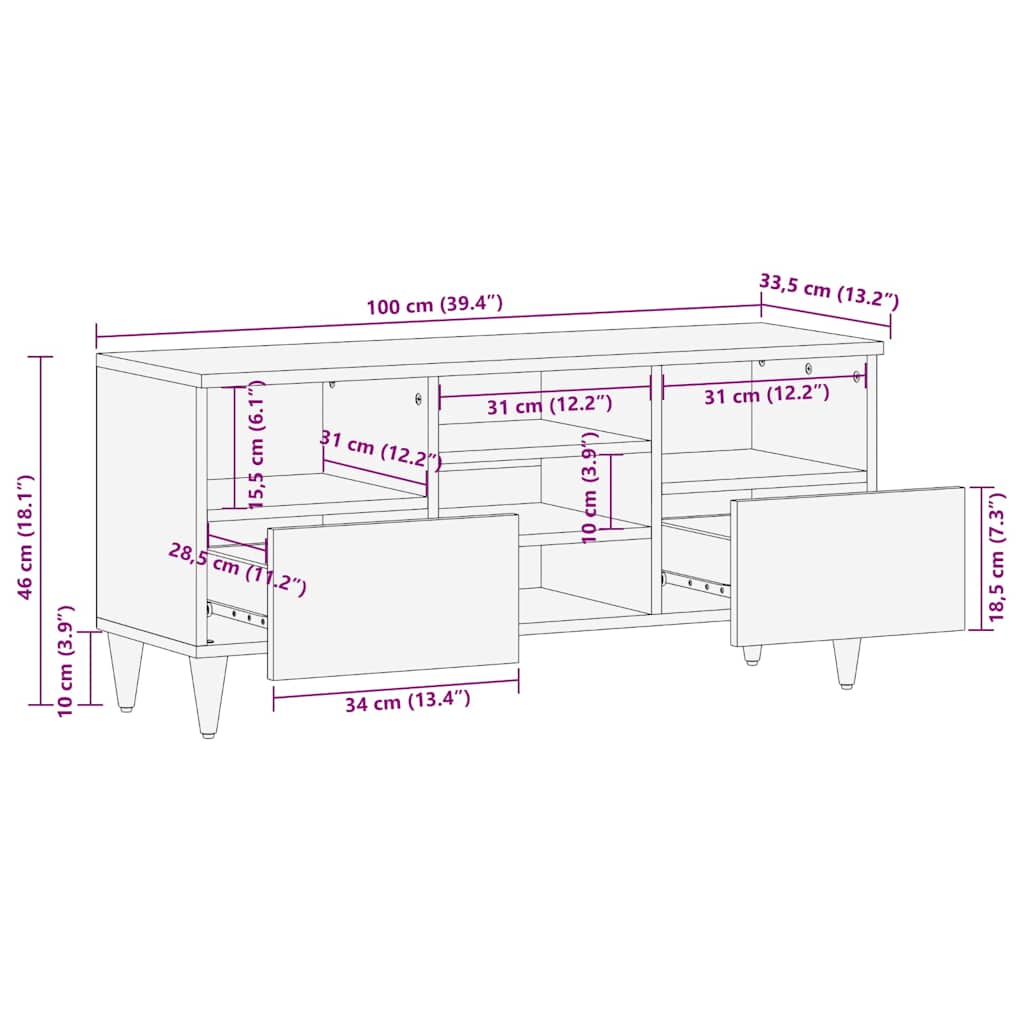 TV skříňka 100x33,5x46 cm masivní mangovníkové dřevo