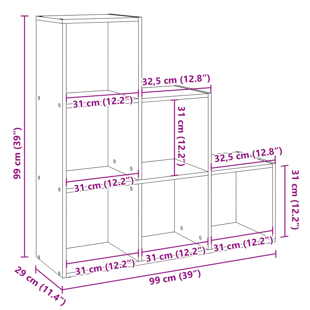 Knihovna/dělící stěna 3patrová dub sonoma 99x29x99 cm kompozit