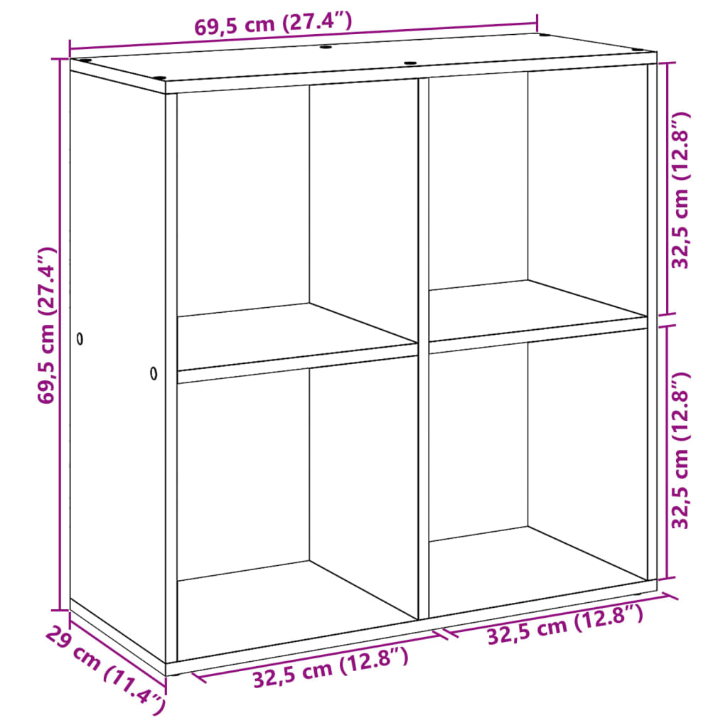 Knihovna/dělící stěna old wood 69,5x29x69,5 cm kompozitní dřevo