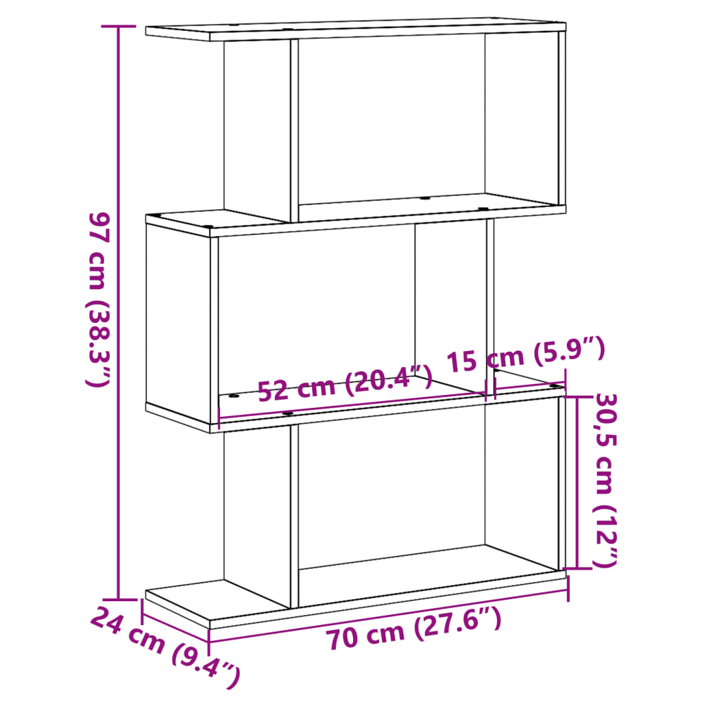 Knihovna/dělicí stěna 3patrová dub artisan 70x24x97 cm kompozit