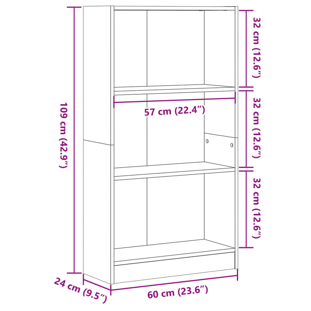 Knihovna dub sonoma 60 x 24 x 109 cm kompozitní dřevo