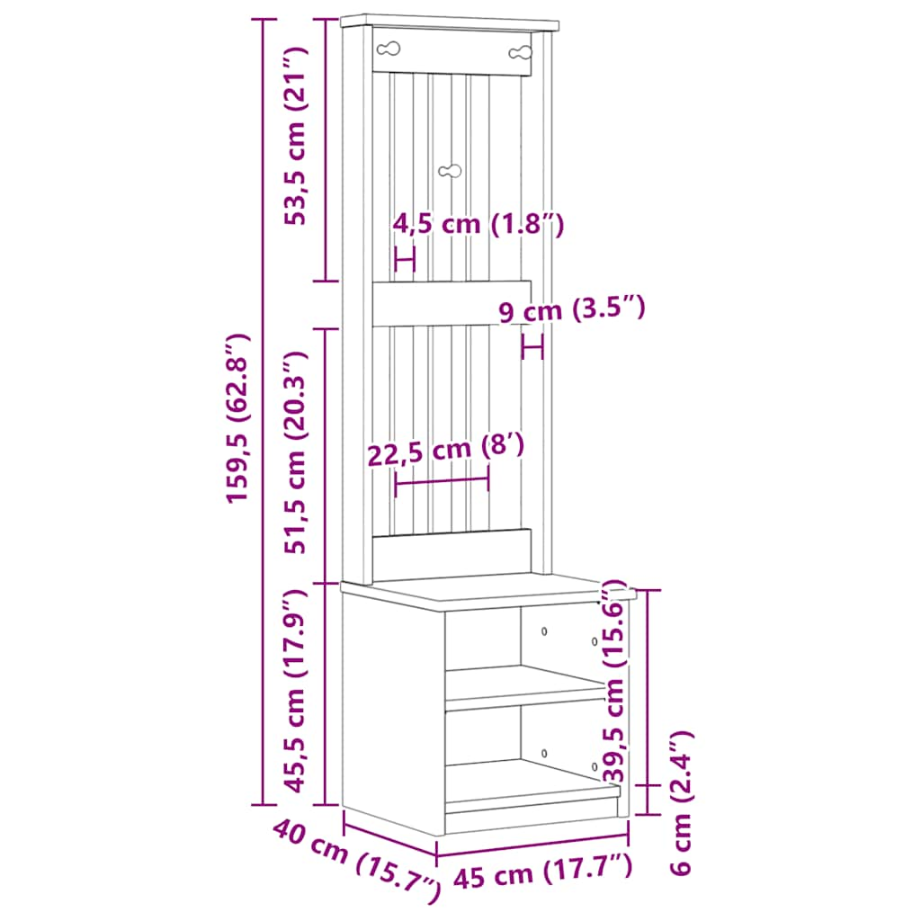 Předsíňový strom SANDENS 45x40x159,5 cm Borovicový masiv