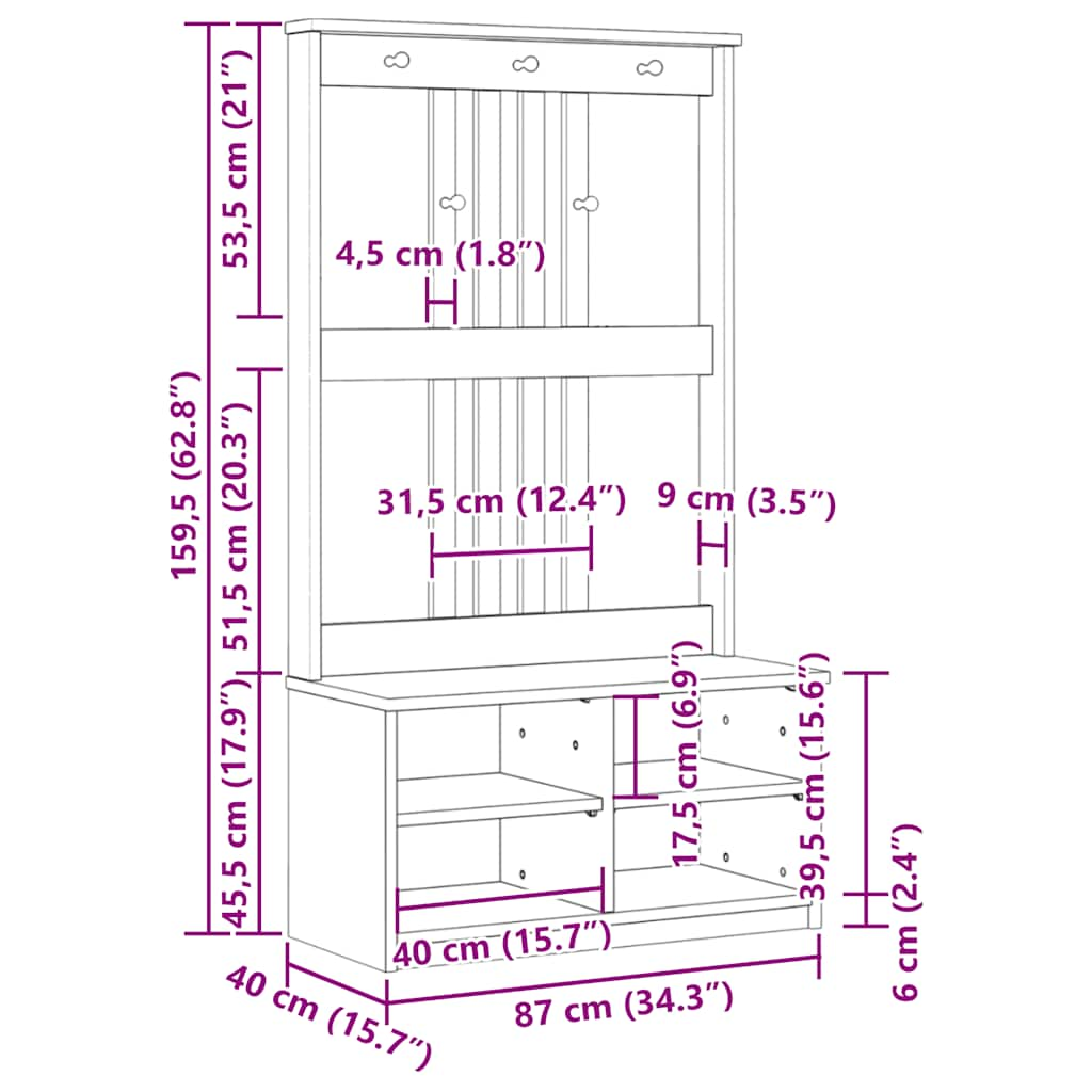 Předsíňový strom SANDENS 87x40x159,5cm Borovicový masiv