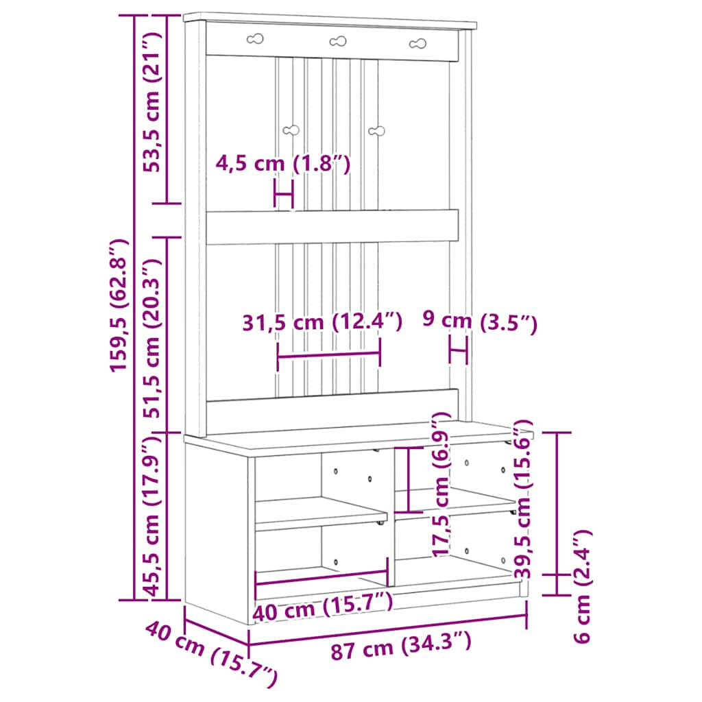 Předsíňový strom SANDENS 87x40x159,5cm Borovicový masiv