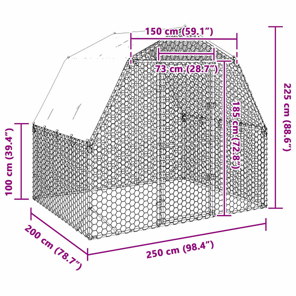 Výběh pro slepice se střechou 2,5x2x2,25 m pozinkovaná ocel