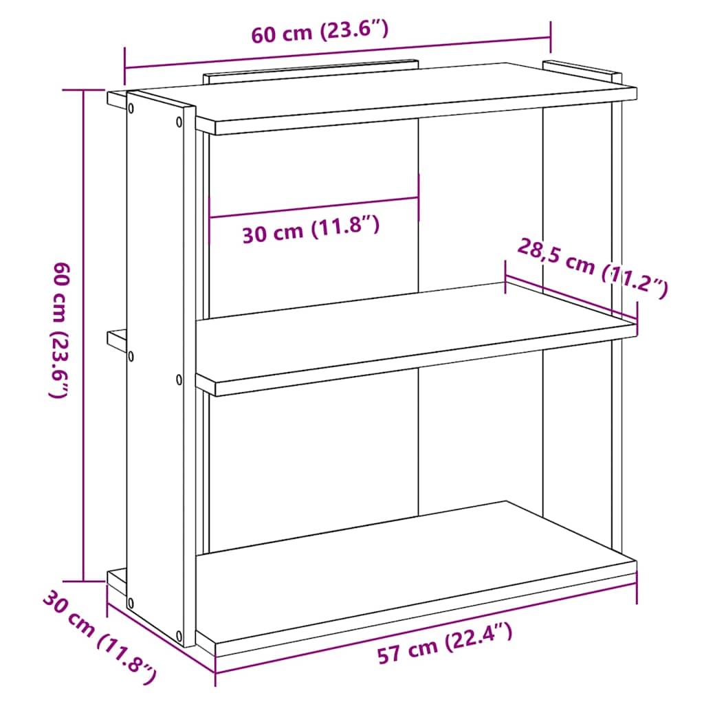 Knihovna se 3 policemi dub sonoma 60x30x60 cm kompozit