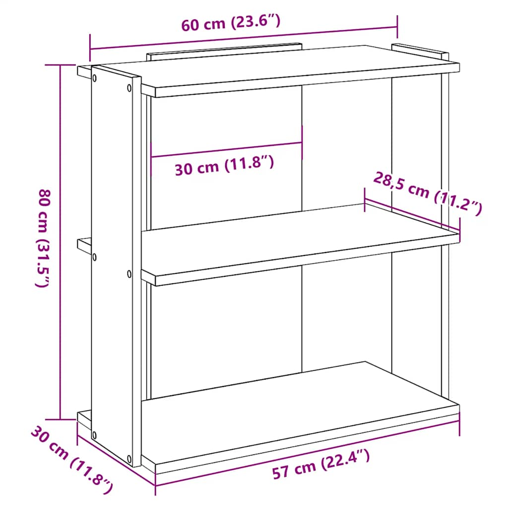 Knihovna se 3 policemi bílá 60x30x80 cm kompozit