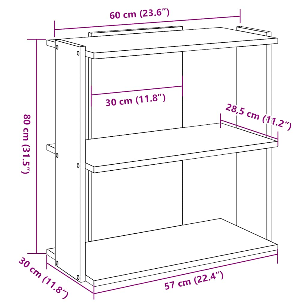 Knihovna se 3 policemi dub sonoma 60x30x80 cm kompozit