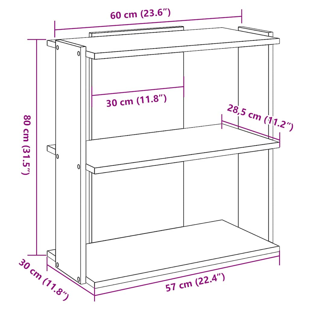 Knihovna se 3 policemi dub artisan 60x30x80 cm kompozit