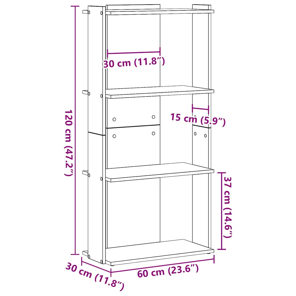 Knihovna se 3 policemi bílá 60x30x120 cm kompozit