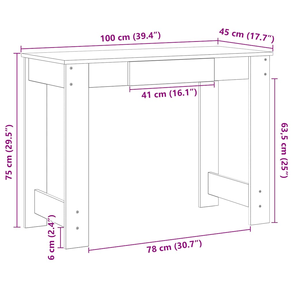 Psací stůl kouřový dub 100x45x75 cm dřevotříska