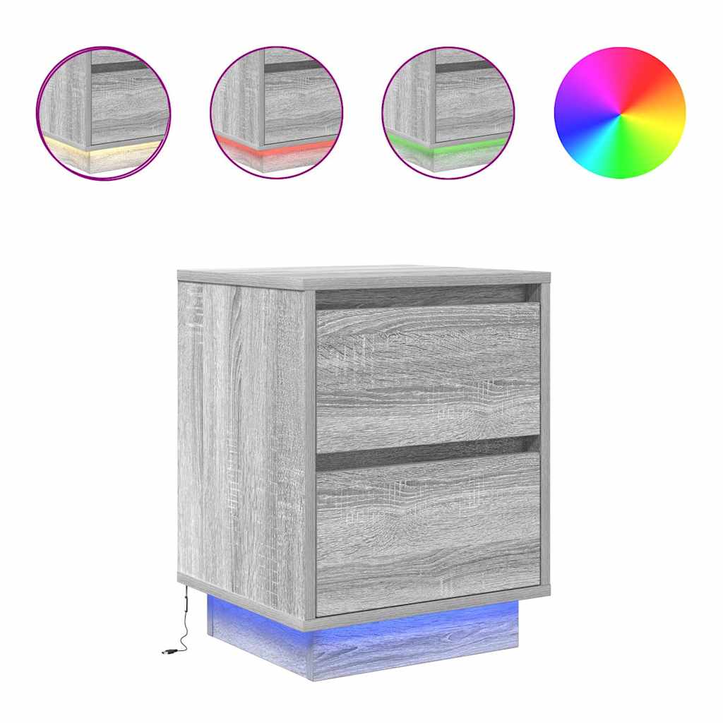 Noční skříňka s LED světly Šedá Sonoma 38x34x50 cm