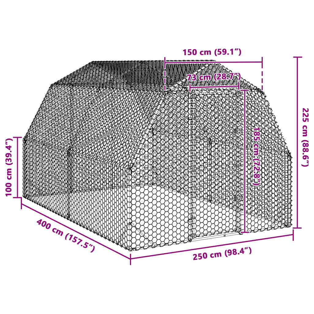 Výběh pro slepice 2,5x4x2,25 m pozinkovaná ocel