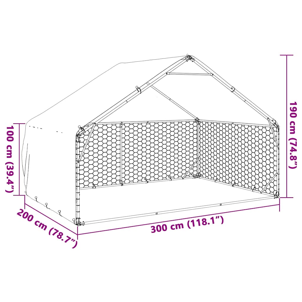 Venkovní psí kotec s krytem 3x2x1,9 m pozinkovaná ocel