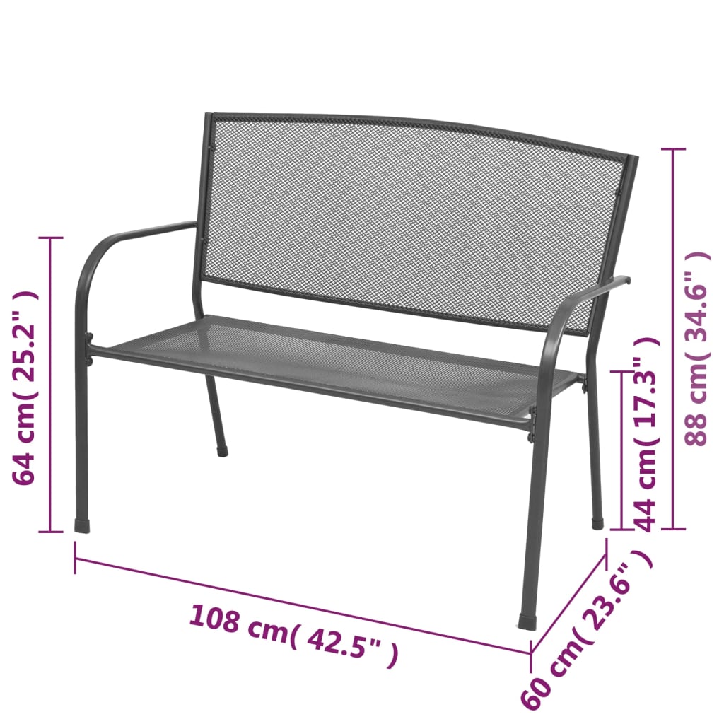 Zahradní lavice 108 cm ocel a pletivo antracitová