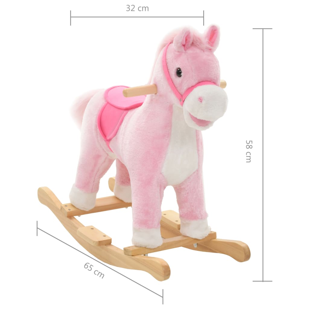 Houpací plyšový kůň 65 x 32 x 58 cm růžový